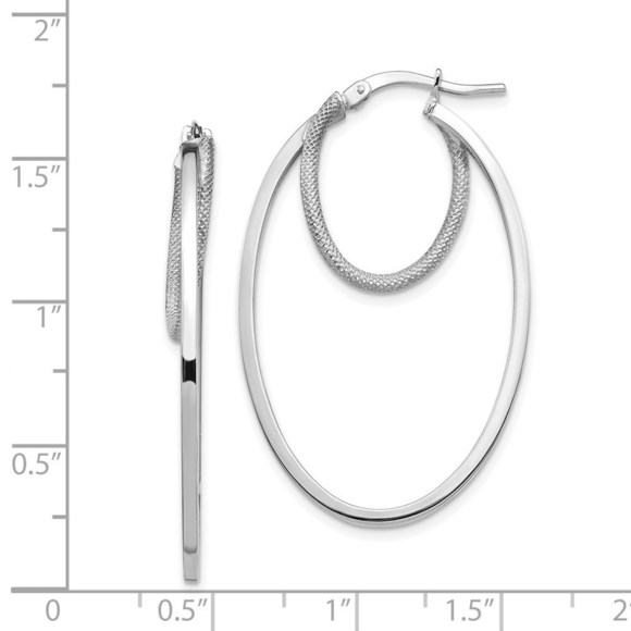14k White Gold Polished & Textured Double Oval Hoop Earring 40.18 L x 25.66 mm W - Picture 4 of 4